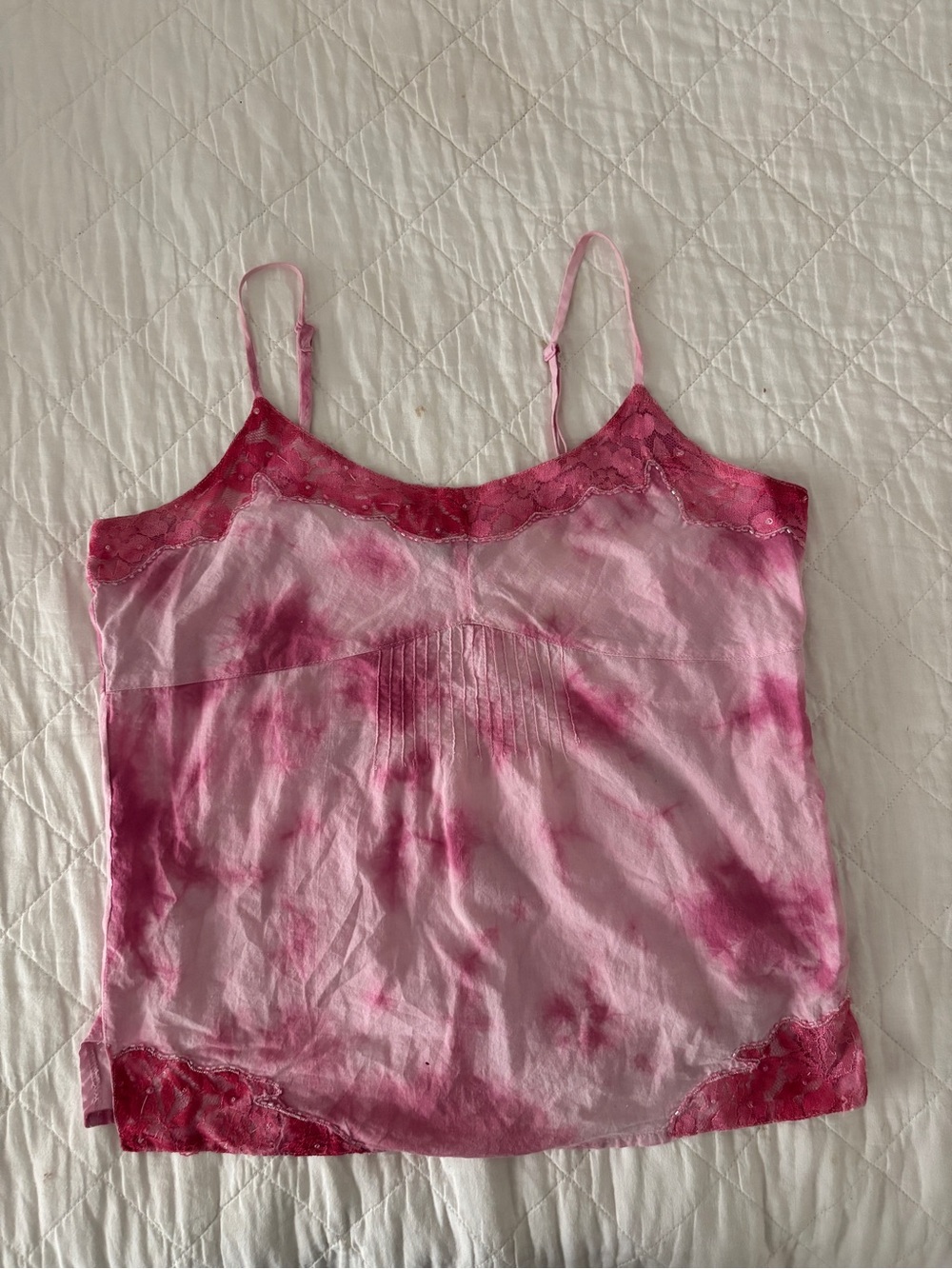 Express Pink Tie-Dye Lace-Trim Cami